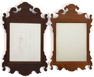 AMERICAN OR BRITISH CHIPPENDALE MAHOGANY LOOKING GLASS / WALL MIRRORS, LOT OF TWO