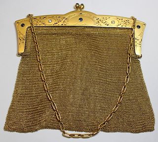 GOLD. Antique Russian Gold Mesh Purse with