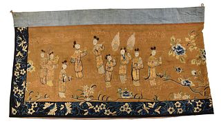 Chinese Silk Embroidery w/ Figures, Qing Dynasty