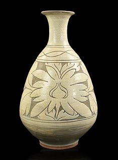 Korean Carved Vase w/ Floral Desgin, 19th C.