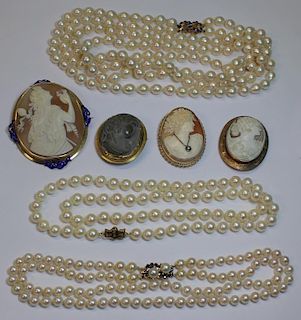 JEWELRY. Assorted Grouping of Pearls and Cameos.