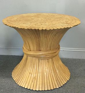 Midcentury Wicker Sheaf of Wheat Style Table.