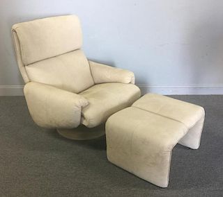 Vintage Suede Over Stuffed Lounge Chair & Ottoman