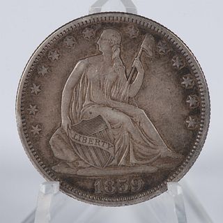 1859 SEATED LIBERTY US HALF DOLLAR AU50