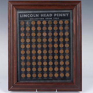 90PC FRAMED LINCOLN HEAD PENNY SET FROM 1909 TO 1940