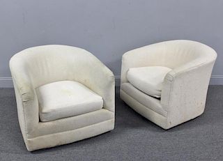 Pair of Modern Barrel Form Swivel Chairs.