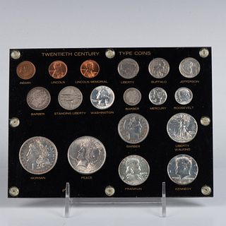 18PC 2OTH CENTURY COINS IN DISPLAY