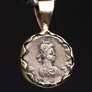 305 AD ROMAN SILVER COIN PENDANT WITH GOLD BEZEL