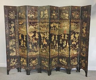Large 8 Panel Chinese Lacquered Screen.