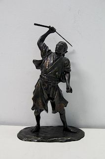 A Fine Patinated Bronze of a Japanese Warrior.