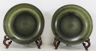 A  Fine Pair of Spinach Green Jade Deep Plates.