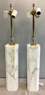 Pair of Midcentury Marble Column Lamps.