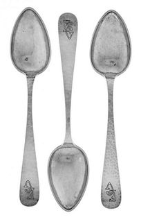 * Three American Silver Tablespoons, The Kalo Shop, Chicago, IL, Circa 1930, each with spot-hammer surface and engraved initials