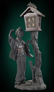 Large Japanese Bronze Lady & Lamp ,Meiji Period
