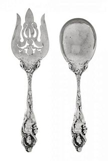 An American Silver Two-Piece Salad Serving Set, Reed & Barton, Taunton, MA, 20th Century, Love Disarmed pattern, recast