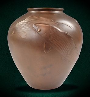 Japanese Bronze Jar w/ Koi Fish, Meiji Period