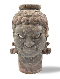 Japanese Wood Carved Head of Vajra Warrior,Edo P.