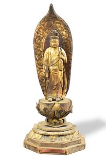 Japanese Gilt Lacquered Guanyin Statue, Edo Period