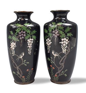 Pair Japanese Cloisonne Enamel "Bird "Vase,Meiji P