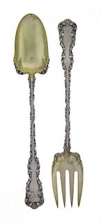An American Parcel-Gilt Silver Two-Piece Salad Serving Set, Whiting Mfg. Co., New York, NY, Circa 1895, Louis XV pattern, with g