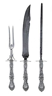 An American Silver Three-Piece Carving Set, R. Wallace & Sons Mfg. Co., Wallingford, CT, Early 20th Century, comprising a knife,