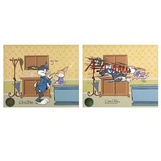 Chuck Jones (1912-2002) "Bugs Doctor: Say Ah!" Hand Signed, Hand Painted Limited Edition Sericel Diptych.