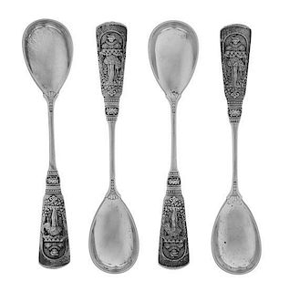 A Set of Four American Silver Coffee Spoons, Gorham Mfg. Co., Providence, RI, Circa 1880, Gilpen pattern