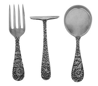 A Set of Three American Silver Small Flatware Articles, S. Kirk & Son, Baltimore, MD, Late 19th Century, Repousse pattern, compr