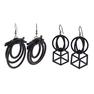 Two Pairs of Black Geometric Earrings
