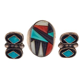 Collection of Multi-Stone, Sterling Silver Zuni Jewelry
