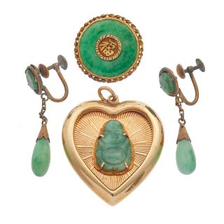 Collection of Jade, Aventurine, Gold, Silver Gilt Jewelry