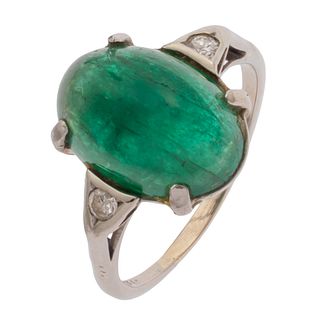 Emerald, Diamond, 14k White Gold Ring