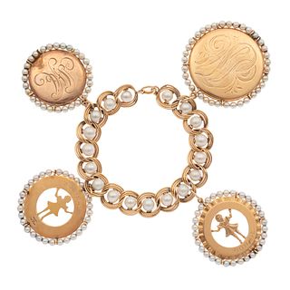 Cultured Pearl, 14k, 10k Charm Bracelet