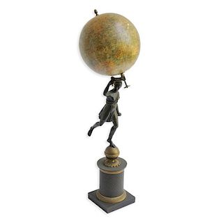 A Globe With A Bronze Woman Figurine, 1800's.