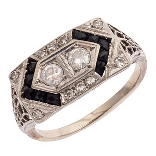 Art Deco Diamond, Onyx, 14k White Gold Ring