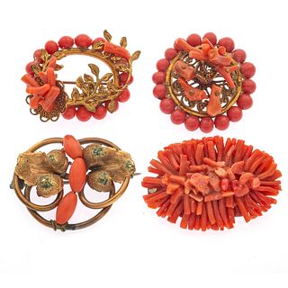 Collection of Four Vintage Coral Pins