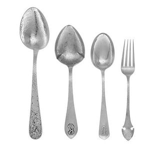 * A Group of Four American Silver Servers, 20th Century, comprising 1 serving spoon, with applied initial K, Falick Novick, Chic
