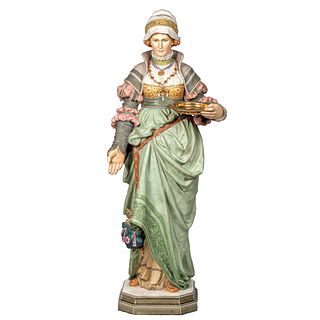 Victorian Style Ceramic Figure of a Woman with Calling Card Tray