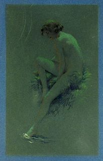 George Tobin Art Nouveau Colored Pencil Nude Study