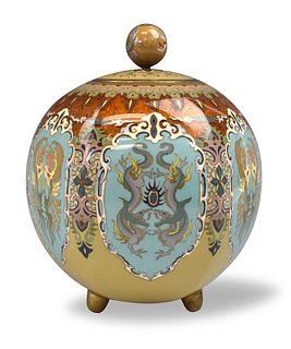 Japanese Cloisonne Enamel Tripod Jar, Meiji Period