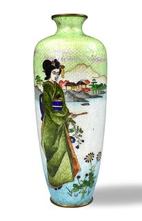 Japanese Gimbari Cloisonne Vase w/ Lady, Meiji Pe.
