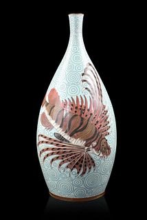 Large Japanese Cloisonne"Flying Fish"Vase,Meiji Pe