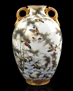 Japanese Sastuma"Sparrow" Handle Vase,Meiji Period
