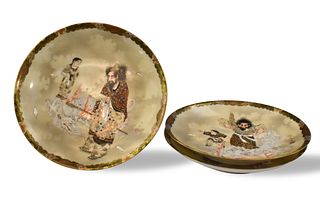 3 Japanese Sastuma Plates w/ "Zhongkui" ,Meiji Pe
