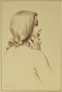 George Tobin Sepia Pencil Female Study Drawing