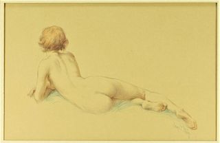 George Tobin Colored Pencil Recumbent Nude Study