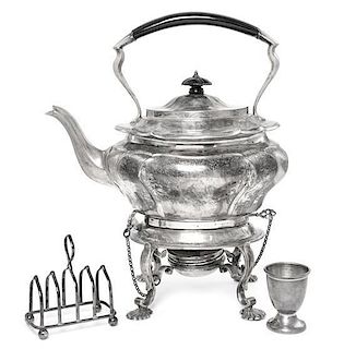 * A Victorian Silver Kettle on Lampstand, D&J Welby, London, 1899, of paneled oval form with fixed handle, the stand raised on f