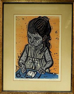 Irving Amen Young Painter Colored Woodcut Print