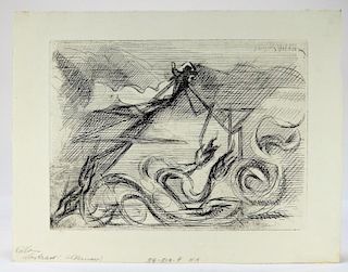 Jacques Villon Abstract Cubist Dry Point Etching