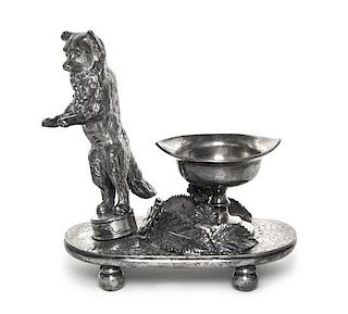 An American Silver-Plate Figural Salt with a Wolf, Hartford Silver Plate Co., Hartford, CT, Late 19th Century, the spot-hammered